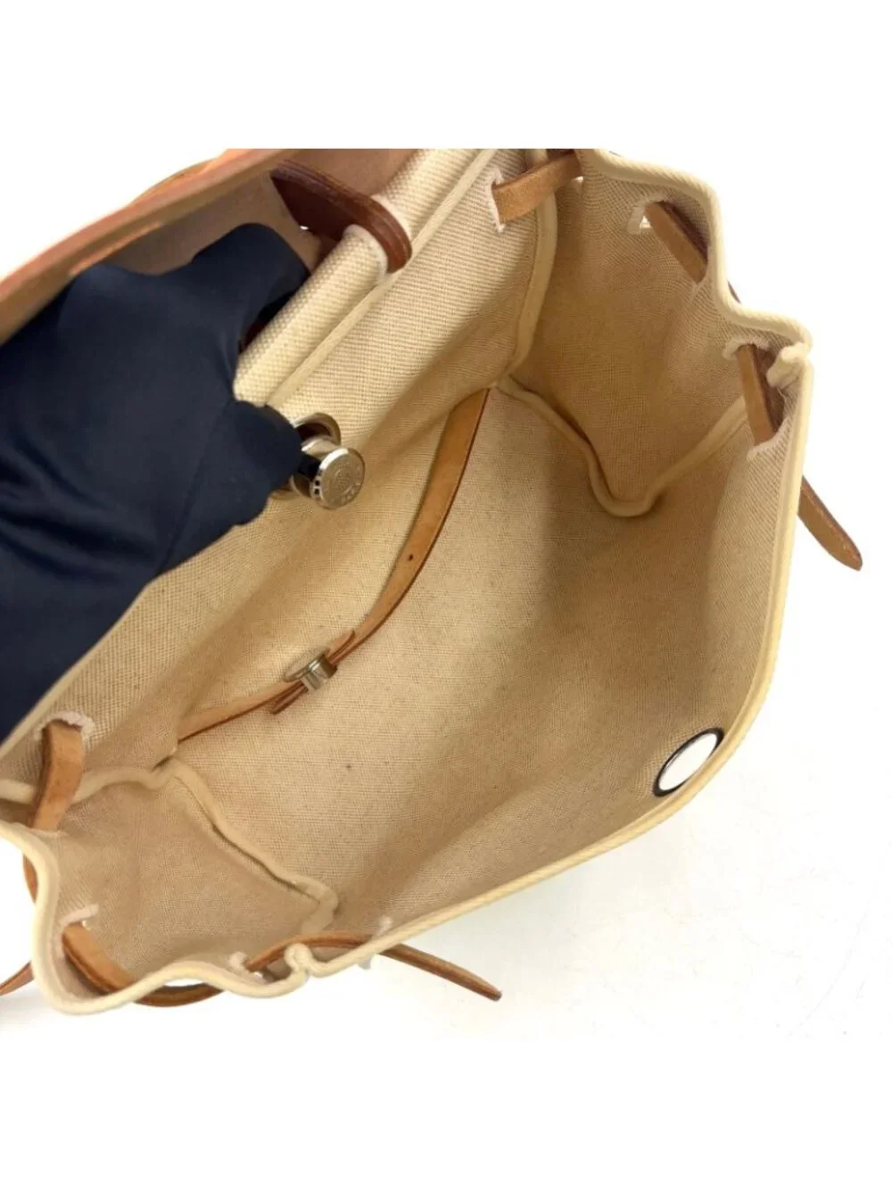 Hermes Herbag a Dos PM Handbag Leather Canvas Beige Light Brown Backpack Silver